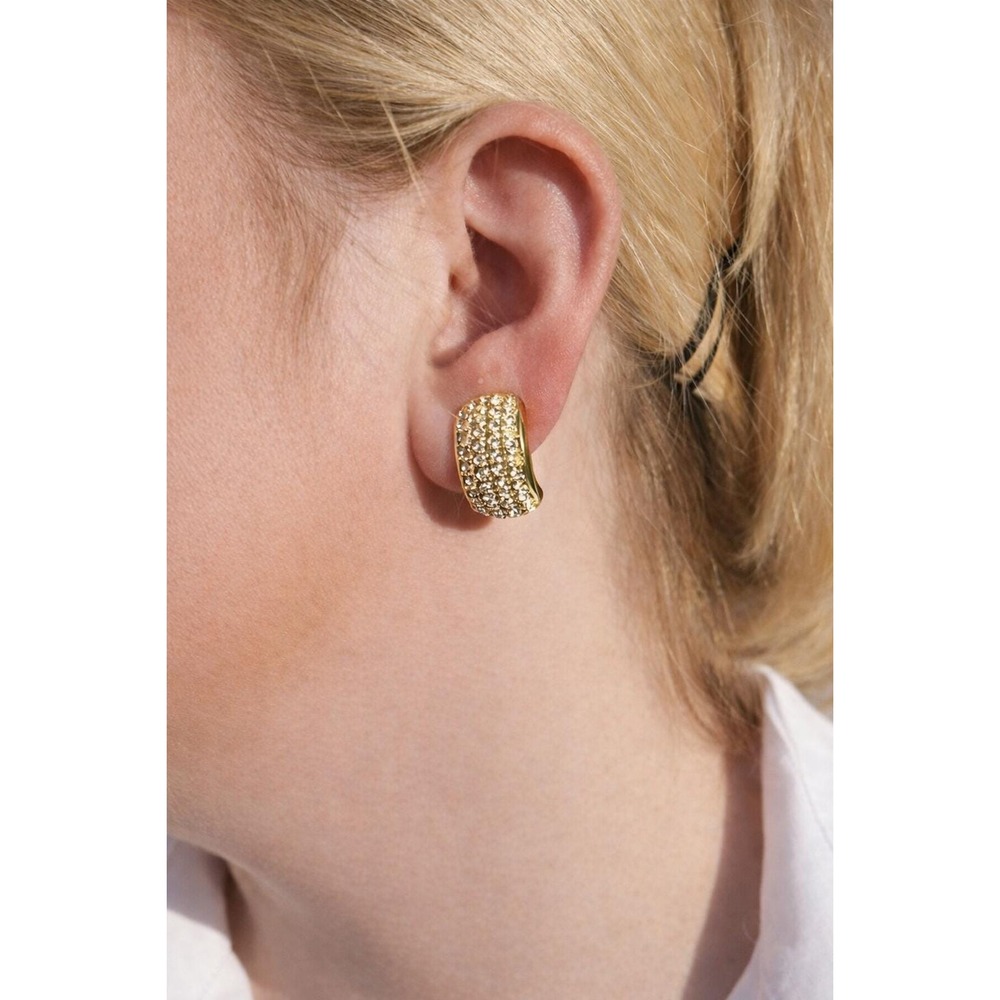 Christian Dior Vintage Gold Tone Pave Rhinestone Dome Clip-On Earrings Couture